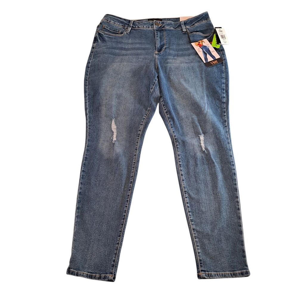 YMI Womens High-Rise Skinny Jeans Junior Size 20 Med. Blue Rip & Tear Distressed